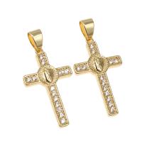 Cubic Zirconia Micro Pave Brass Pendant, Cross, micro pave cubic zirconia, golden, 28x16x3mm, Hole:Approx 6mm, Sold By PC