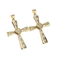 Cubic Zirconia Micro Pave Brass Pendant, Cross, micro pave cubic zirconia, golden, 35x24x4mm, Hole:Approx 4mm, Sold By PC