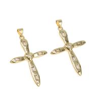 Brass Cross Pendants, micro pave rhinestone, golden, 37x27x4mm, Hole:Approx 4mm, Sold By PC