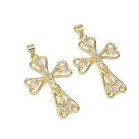 Cubic Zirconia Micro Pave Brass Pendant, Cross, micro pave cubic zirconia, golden, 33x21x4mm, Hole:Approx 4mm, Sold By PC