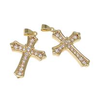 Cubic Zirconia Micro Pave Brass Pendant, Cross, micro pave cubic zirconia, golden, 37x26x4mm, Hole:Approx 4mm, Sold By PC