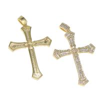 Cubic Zirconia Micro Pave Brass Pendant, Cross, micro pave cubic zirconia, golden, 50x36x3mm, Hole:Approx 5mm, Sold By PC