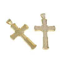 Cubic Zirconia Micro Pave Brass Pendant, Cross, micro pave cubic zirconia, golden, 47x30x3mm, Hole:Approx 6mm, Sold By PC