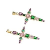 Cubic Zirconia Micro Pave Brass Pendant, Cross, micro pave cubic zirconia, mixed colors, 47x30x4mm, Hole:Approx 4mm, Sold By PC