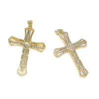 Cubic Zirconia Micro Pave Brass Pendant, Cross, micro pave cubic zirconia, golden, 48x33x5mm, Hole:Approx 4mm, Sold By PC