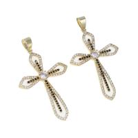 Cubic Zirconia Micro Pave Brass Pendant, Cross, micro pave cubic zirconia, golden, 41x28x4mm, Hole:Approx 4mm, Sold By PC