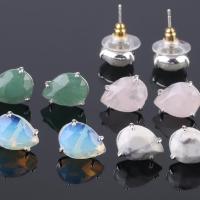 Gemstone Earrings, misto de pedras semi-preciosas, banhado, joias de moda & materiais diferentes para a escolha & para mulher & facetada, Mais cores pare escolha, 10x13x19mm, vendido por par