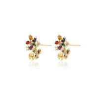 Brass Earring Stud Component, gold color plated, micro pave cubic zirconia & for woman & enamel, 12x13mm, Sold By Pair