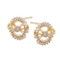 Brass Stud Earring, gold color plated, micro pave cubic zirconia & for woman & hollow, 10mm, Sold By Pair