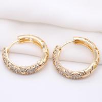 Brass Hoop Earring, Donut, gold color plated, micro pave cubic zirconia & for woman, 30x6mm, Sold By Pair