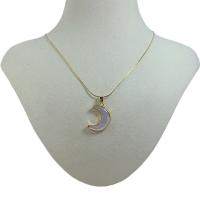 Shell Necklaces Brass with White Shell Moon 18K gold plated micro pave cubic zirconia & for woman Sold Per Approx 17.72 Inch Strand