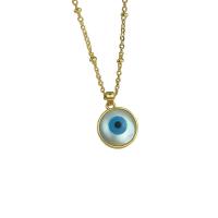 Ожерелье из ракушки, Латунь, с Белая ракушка, Злой глаз, 18K позолоченный, Женский, 13.80mm, Продан через Приблизительно 17.72 дюймовый Strand