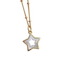 Shell Necklaces, Brass, with White Shell, Star, 18K gold plated, for woman & hollow, 15.50mm, Sold Per Approx 17.72 Inch Strand