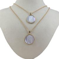 Shell Necklaces Brass with White Shell Flat Round 18K gold plated & for woman 21.40mm Sold Per Approx 17.72 Inch Strand