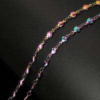 Nerezový ocelový řetěz, Nerez, barevné á, Udržitelné & DIY & heart chain, 8.50x4x2mm, 10m/spool, Prodáno By spool