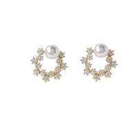 Cubic Zirconia Micro Pave Brass Earring, micro pave cubic zirconia & for woman & hollow, nickel, lead & cadmium free, 13mm, Sold By Pair
