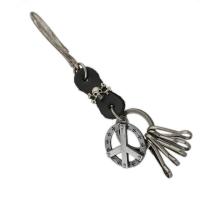 Tibetan Style Key Clasp, with PU Leather, for man, more colors for choice, nickel, lead & cadmium free, 180mm, Sold By PC