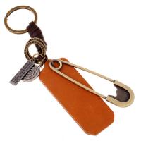 Zinc Alloy Key Clasp with PU Leather for man brown nickel lead & cadmium free Sold By PC