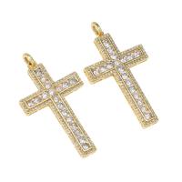 Cubic Zirconia Micro Pave Brass Pendant, Cross, with rhinestone, golden, 44x26x4mm, Hole:Approx 2mm, Sold By PC