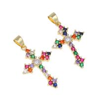 Rhinestone Brass Pendants Cross with rhinestone multi-colored Approx 5mm Sold By PC