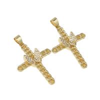 Rhinestone Brass Pendants Cross with rhinestone golden Approx 6mm Sold By PC
