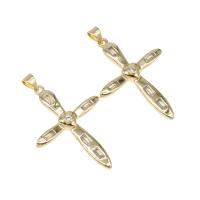 Cyrkonia Wisiorek mosiądz mikro Brukuje, Krzyż, z kamieniem, złoty, 37x26x4mm, otwór:około 4mm, sprzedane przez PC