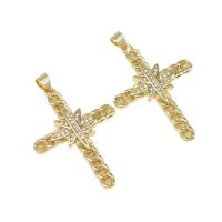 Cyrkonia Wisiorek mosiądz mikro Brukuje, Krzyż, z kamieniem, złoty, 36x26x3mm, otwór:około 4mm, sprzedane przez PC