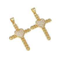 Cubic Zirconia Micro Pave Brass Pendant, Cross, micro pave cubic zirconia, golden, 36x26x3mm, Hole:Approx 6mm, Sold By PC