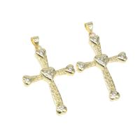Cubic Zirconia Micro Pave Brass Pendant, Cross, micro pave cubic zirconia, golden, 36x25x4mm, Hole:Approx 6mm, Sold By PC
