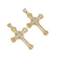 Cubic Zirconia Micro Pave Brass Pendant, Cross, micro pave cubic zirconia, golden, 34x22x3mm, Hole:Approx 6mm, Sold By PC