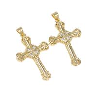 Cubic Zirconia Micro Pave Brass Pendant, Cross, micro pave cubic zirconia, golden, 34x22x3mm, Hole:Approx 4mm, Sold By PC