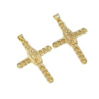 Cubic Zirconia Micro Pave Brass Pendant, Cross, DIY, golden, 36x26x4mm, Hole:Approx 4mm, Sold By PC