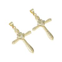 Cubic Zirconia Micro Pave Brass Pendant, Cross, micro pave cubic zirconia, golden, 34x23x3mm, Hole:Approx 4mm, Sold By PC