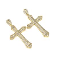 Cubic Zirconia Micro Pave Brass Pendant, Cross, micro pave cubic zirconia, golden, 40x25x4mm, Sold By PC