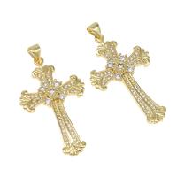 Cubic Zirconia Micro Pave Brass Pendant, Cross, micro pave cubic zirconia, golden, 37x22x4mm, Hole:Approx 5mm, Sold By PC
