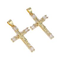 Cubic Zirconia Micro Pave Brass Pendant, Cross, micro pave cubic zirconia, golden, 33x20x5mm, Hole:Approx 5mm, Sold By PC