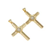 Cubic Zirconia Micro Pave Brass Pendant, Cross, micro pave cubic zirconia, golden, 34x25x4mm, Hole:Approx 4mm, Sold By PC