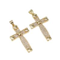Cubic Zirconia Micro Pave Brass Pendant, Cross, micro pave cubic zirconia, golden, 32x20x4mm, Hole:Approx 4mm, Sold By PC