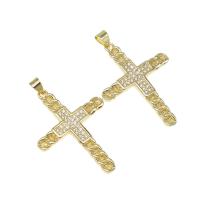 Cubic Zirconia Micro Pave Brass Pendant, Cross, micro pave cubic zirconia, golden, 36x26x3mm, Hole:Approx 4mm, Sold By PC