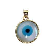 Evil Eye Anhänger, Messing, mit Weiße Muschel, blöser Blick, 18K vergoldet, 13.7mm, verkauft von PC