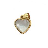 Brass Jewelry Pendants, with White Shell, Heart, 18K gold plated, more colors for choice, 9.5mm, Sold By PC