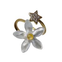 Brass Cuff Finger Ring with White Shell Flower 18K gold plated Adjustable & micro pave cubic zirconia & for woman Sold By PC