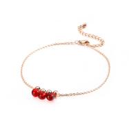 Fashion Jewelry Anklet, Acier titane, avec cristal, Plaqué de couleur d'or rose, pour femme, Vendu par Environ 8.26 pouce brin