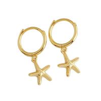 925 Sterling Silver Huggie Hoop Drop Earring, Starfish, plated, for woman, more colors for choice, 8.60x22.50mm, Inner Diameter:Approx 8.9mm, Sold By Pair