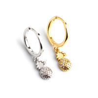 Huggie Hoop Drop Earring 925 Sterling Silver Pineapple plated micro pave cubic zirconia & for woman Inner Approx 8.8mm Sold By Pair