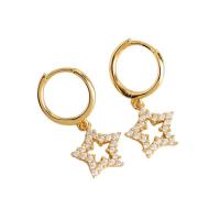 Huggie Hoop Drop Earring 925 Sterling Silver Star plated micro pave cubic zirconia & for woman Inner Approx 8.8mm Sold By Pair