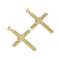 Cubic Zirconia Micro Pave Brass Pendant, Cross, micro pave cubic zirconia, golden, 36x26x3mm, Sold By PC