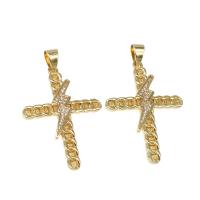 Cubic Zirconia Micro Pave Brass Pendant, Cross, micro pave cubic zirconia, golden, 36x27x3mm, Hole:Approx 5mm, Sold By PC