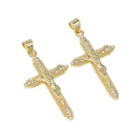 Cubic Zirconia Micro Pave Brass Pendant, Cross, micro pave cubic zirconia, golden, 32x19x5mm, Hole:Approx 4mm, Sold By PC