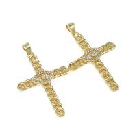 Cubic Zirconia Micro Pave Brass Pendant, Cross, micro pave cubic zirconia, golden, 36x26x3mm, Hole:Approx 5mm, Sold By PC